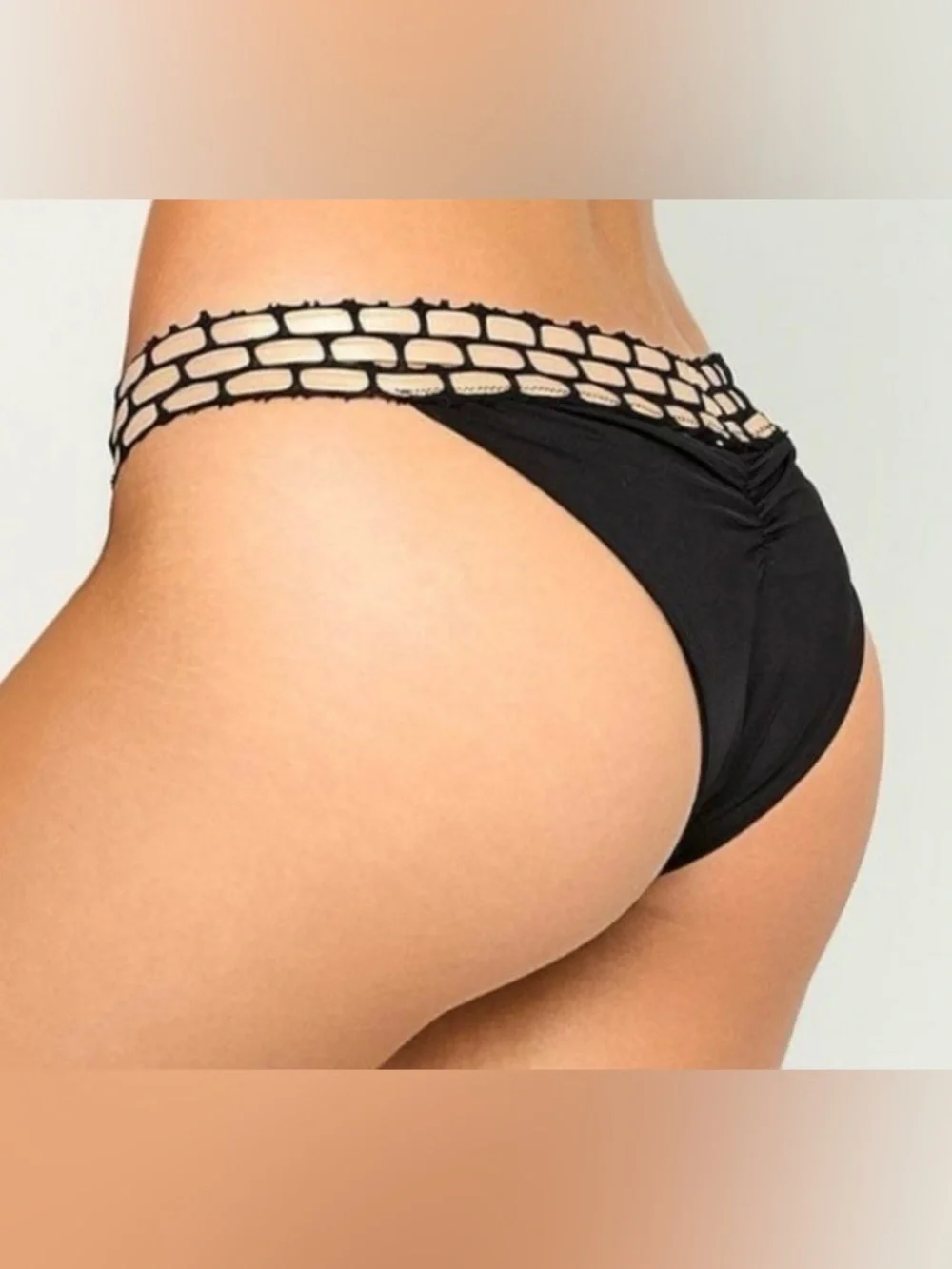 Beach Bunny Black & Gold Kira Skimpy Bikini Bottom - Medium